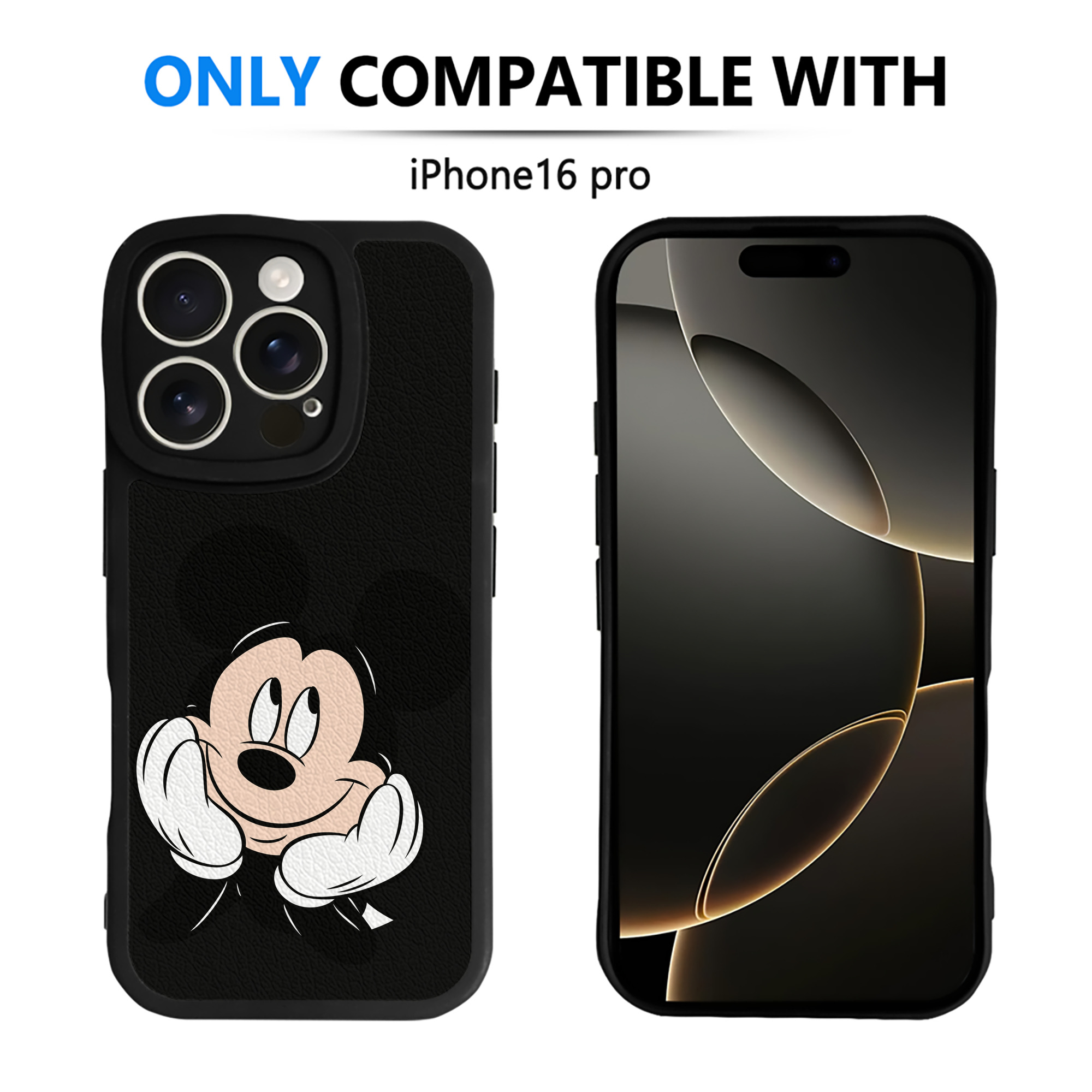 （画像用） ミッキーマウス Mickey Mouse 【iPhone 16シリーズ対応】シリコンスマホケース（レザー調） 材質：シリコン